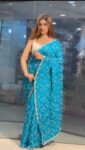 Chinigura Georgette Sequence Embroidery Saree For Women - Bondi Blue